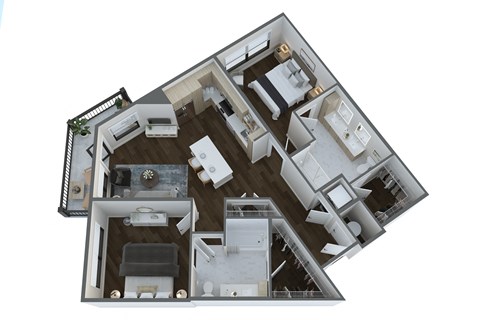 Floor plan for 2 beds, 2 baths, 1083 sqft